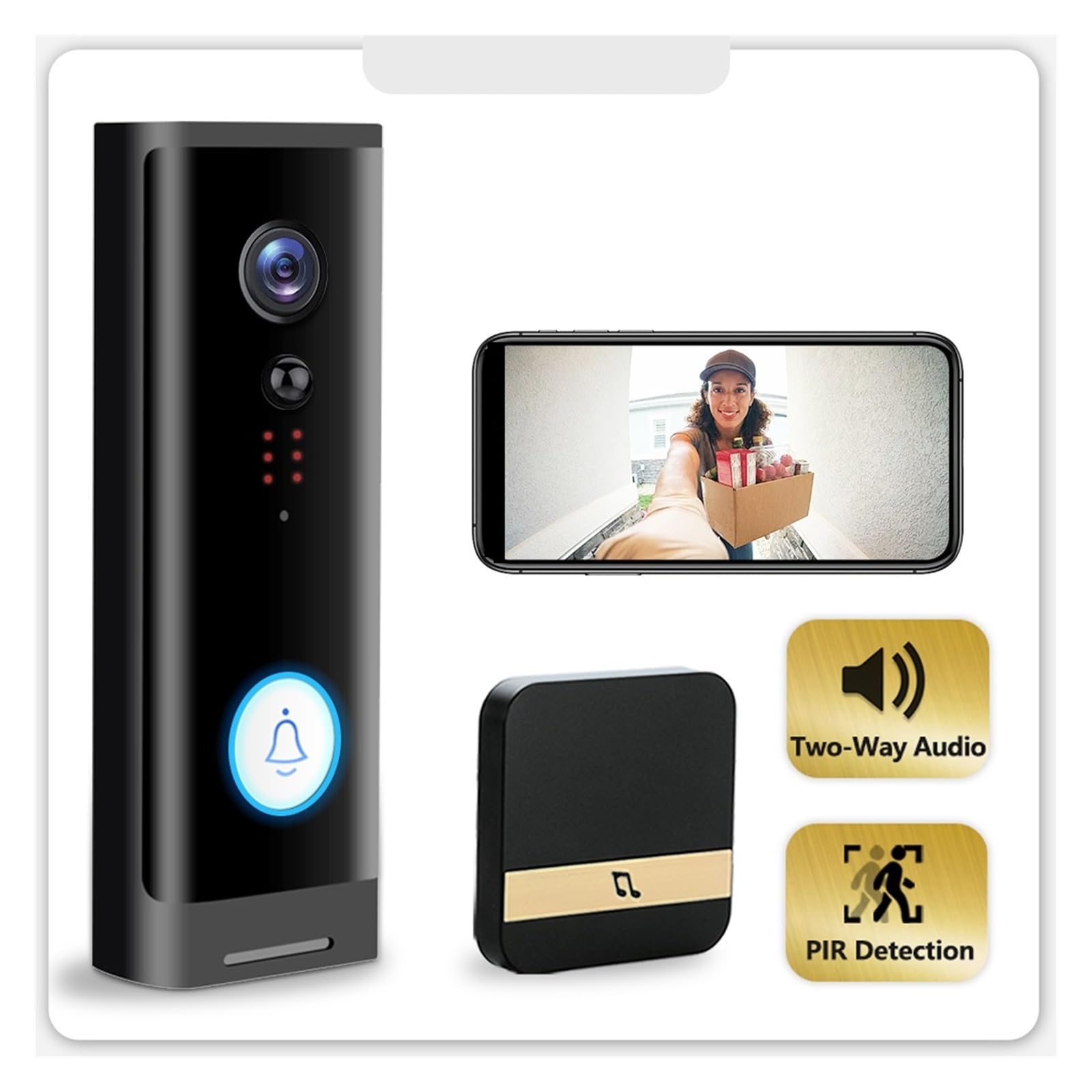 Interphone Visuel Intelligent De Caméra De Sonnette De WiFi De WiFi avec La Vision Nocturne sans Fil De Caméra De Sécurité À La Maison De Carillon(Size:Option 2 White)