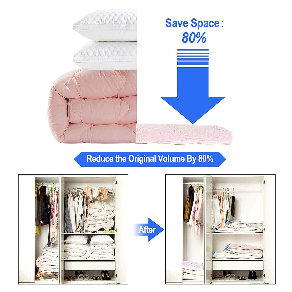 Sacchetti Sottovuoto Sacchetti Sottovuoto, Borse da Viaggio Sottovuoto con Pompa A Mano, Seal Compression Bag, Borse Salvaspazio Jumbo, per Coperte da Letto per Abbigliamento, Set 8 Pezzi