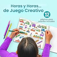 Vista 5 de CUPKIN Libro de Adhesivos para Niños 2-4, +500 Adhesivos para Niños, Coches, Camiones, Aviones y Trenes 12 Páginas para Colorear 12 Escenas Lado a