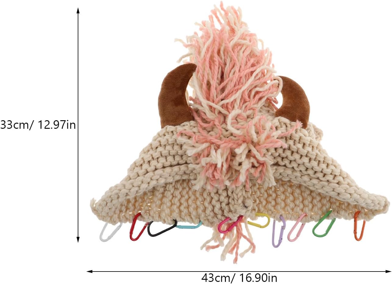 Warm Knitted Bull Horn Beanie Hat with Tassel Contrast Design Cozy Autumn Winter Headwear for Holiday Parties Cosplay Outdoor Activities Unisex Animal Horn Headdress Multi