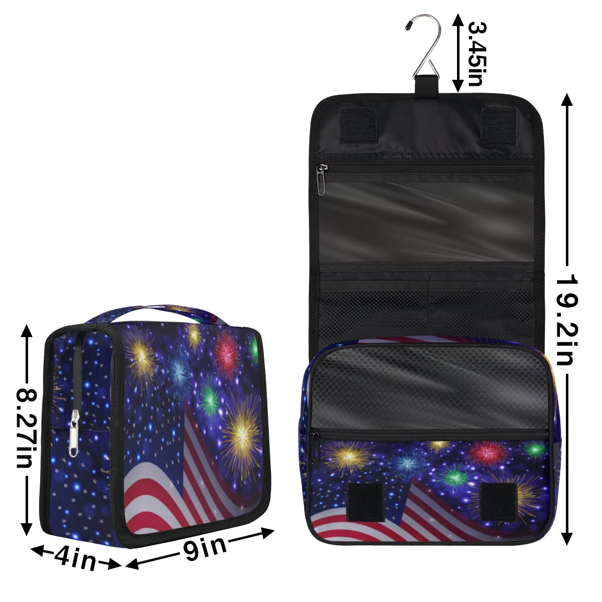 Ndependence Dzień Wakacje Podróżna kosmetyczka Amerykańska flaga Mycie Torba Unisex Wiszące przybory toaletowe Kosmetyczka Organizer do makijażu, wielobarwny, Jeden rozmiar