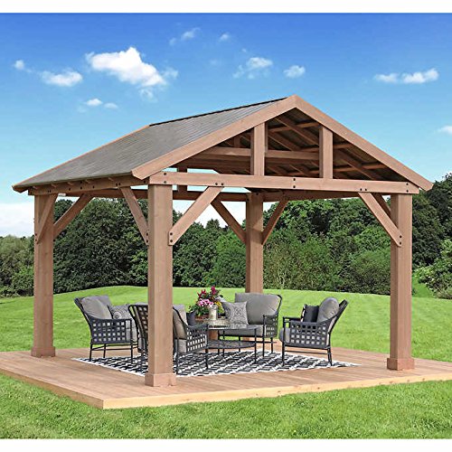 Yardistry Pre-Stained Premium Cedar Wood & Aluminum 14 X 12 Outdoor Pavilion Gazebo #TOP3