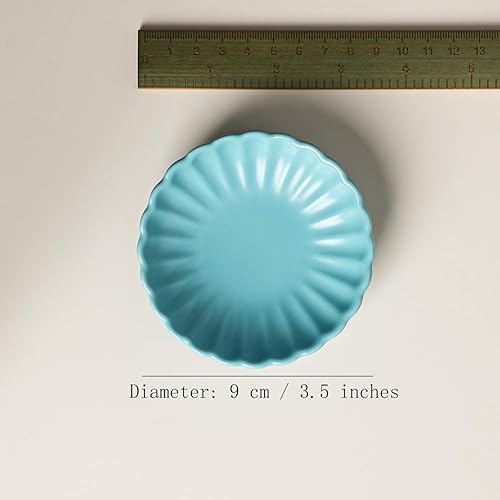 Miniatura 2 de Gaolinci Plato de cerámica con forma de flor de 3.5 pulgadas, mini condimento lateral, platos para servir aperitivos, juego de platillos pequeños de