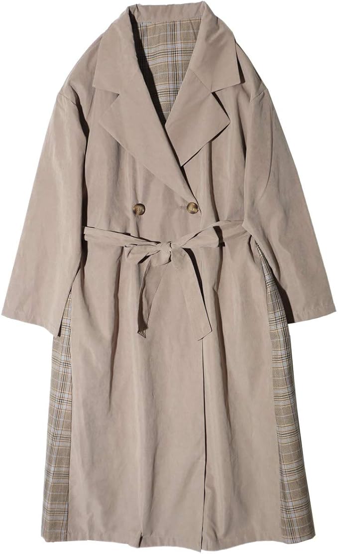 Amazon トレンチコート レディース ロング チェック柄 ロングコート 大きい 黒 ベージュ グレー ブラック 秋冬 冬 トレンチ コート ビジネス コート ジャケット 通販