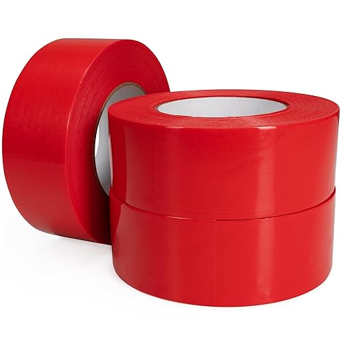 IDL Packaging Cinta de estuco roja de 2 pulgadas x 60 yardas, 3 rollos, resistente, borde liso, unión de 60 días de larga duración, no deja rastros,