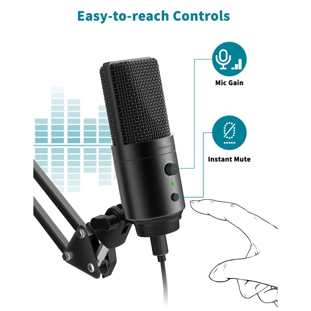 Il Kit Microfono per Streaming di Gioco È Adatto per Computer Pc, Pulsante di Disattivazione Audio E Guadagno, Microfono per Studio di Registrazione Podcast,