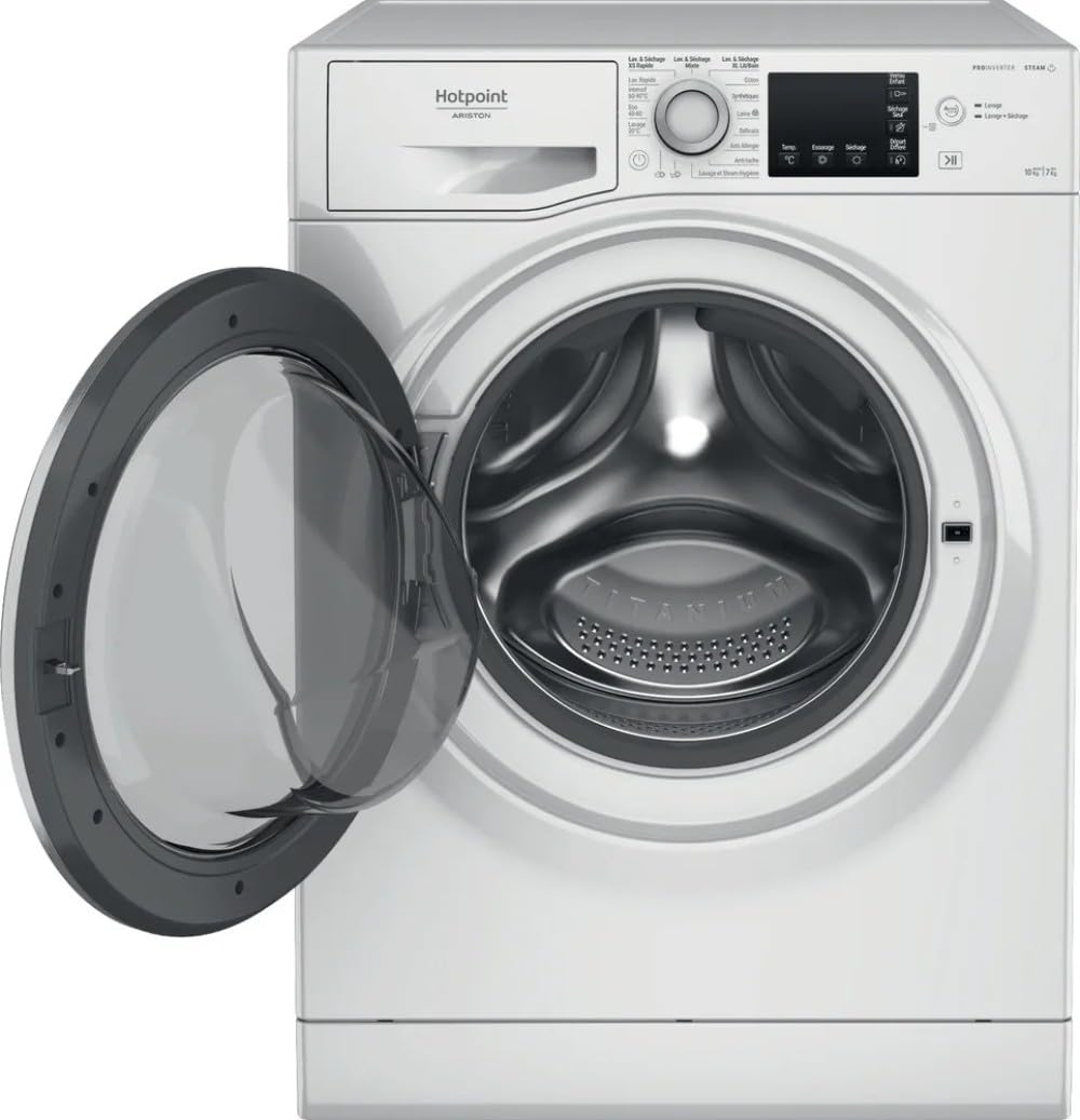 Hotpoint - NDBD107489WSAFR Lave-linge Séchant Steam Hygiène - Capacité Lavage 10 kg/Séchage 7 kg - Essorage 1400 tr/min, Moteur Induction - Pose Libre - H 85 x L 59,5 x P 60,5 cm - Blanc