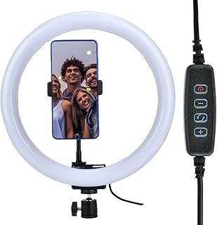 LED Ring Light - 12W 12 Inch Video Light - 3 Adjustable Colors, USB Charging, with Ball Head Phone Clip, 160 LED Camera Photo Video Lighting Kit for Portrait Video, Vlog, Makeup