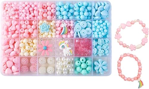 Zhetwour Cuentas de bricolaje para hacer joyas, kit de cuentas de unicornio para hacer pulseras para niñas con concha de estrella de mar de perla,