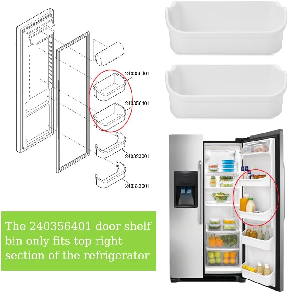240356401&240323001 Door Shelf Bin for Frigidaire Refrigerator FFHS2622MSJ FRS6LR5EB2 FGHS2644KF2 FRS6R4EW2 FFSS2614QS6A FRS6HR45KS0, Upper/Bottom Door Bins Replacement for Fresh Food Door, 4 PACKS