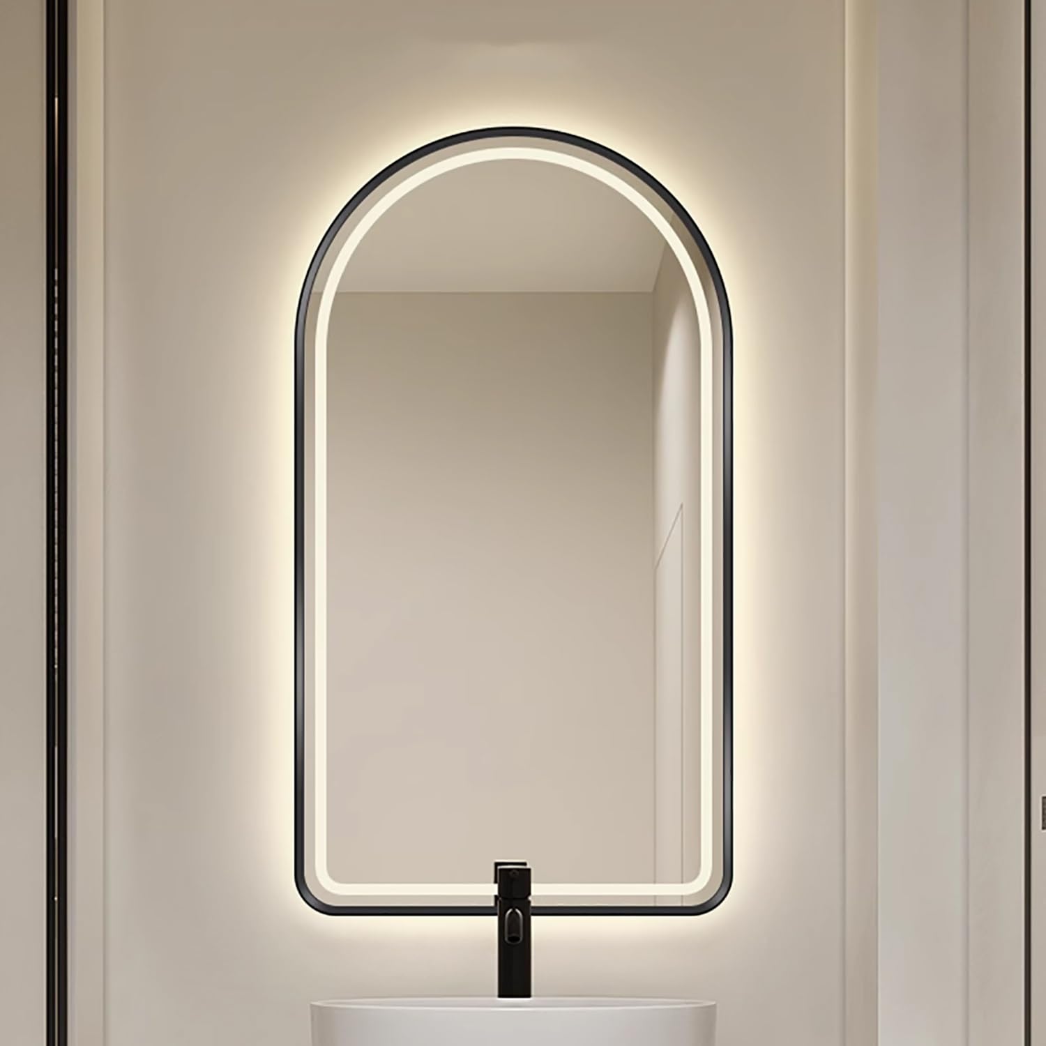 Miroir de courtoisie lumineux LED anti-buée avec 3 couleurs de lumière et cadre en métal doré