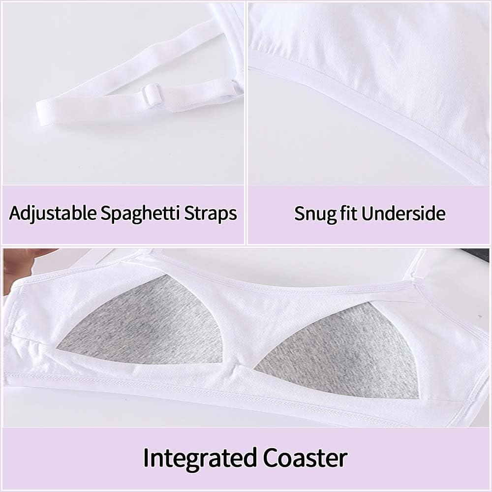 Pacco a 4 Reggiseno Sportivo per Ragazze Intimo in Cotone Tinta Unita Imbottitura Fissa e Spallacci Regolabili, Adatto per Bambini di età Compresa tra 10-18 Anni
