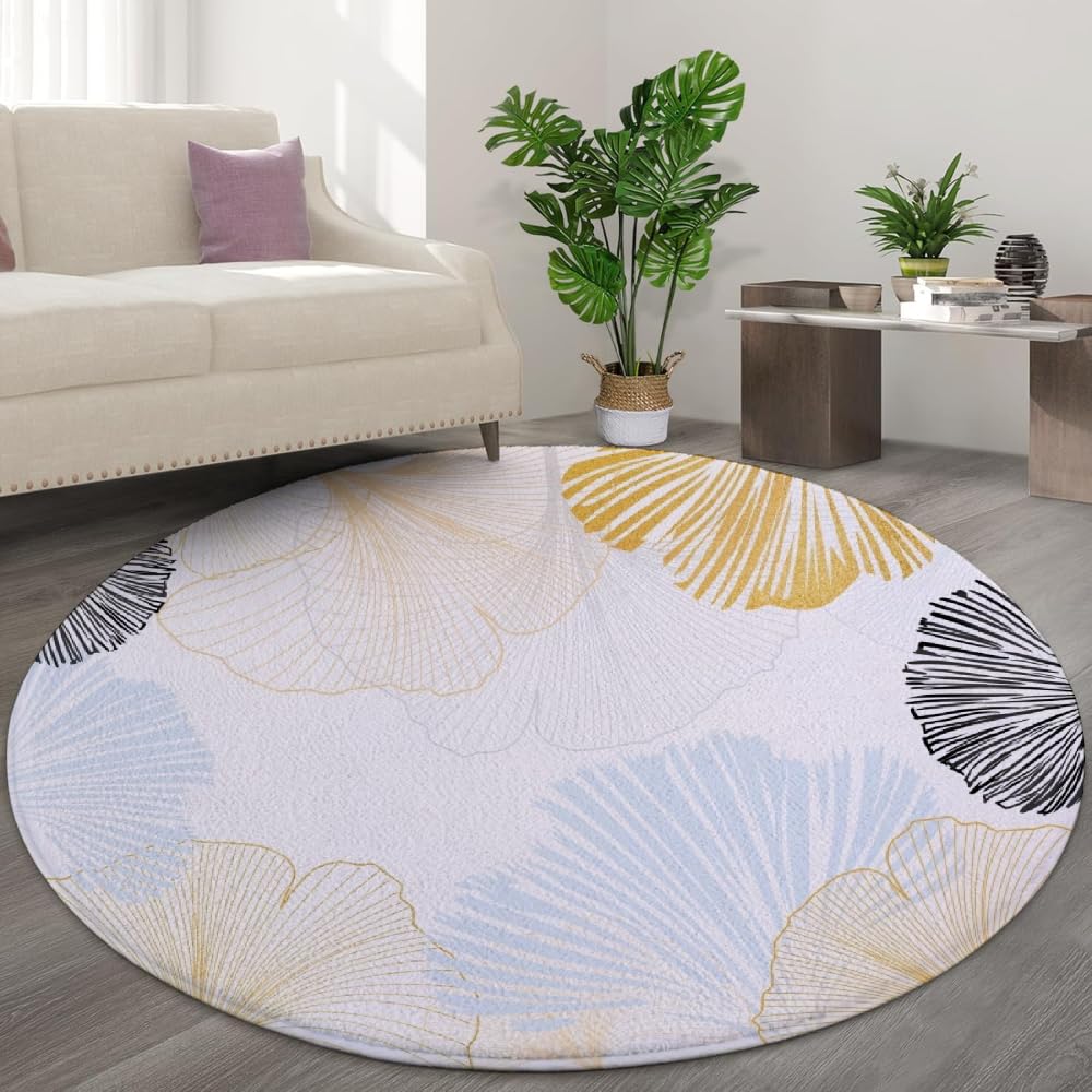Tapis rond 3D ginkgo pour sublimer votre coin canapé de salon