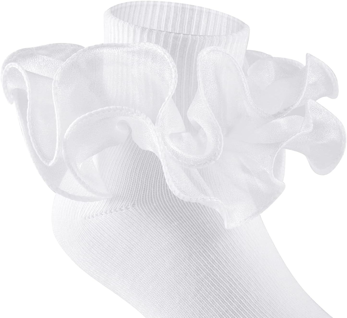 3 Pairs Girls Ruffle Socks Big Double Lace Frilly Trim Dress Socks - Image 4