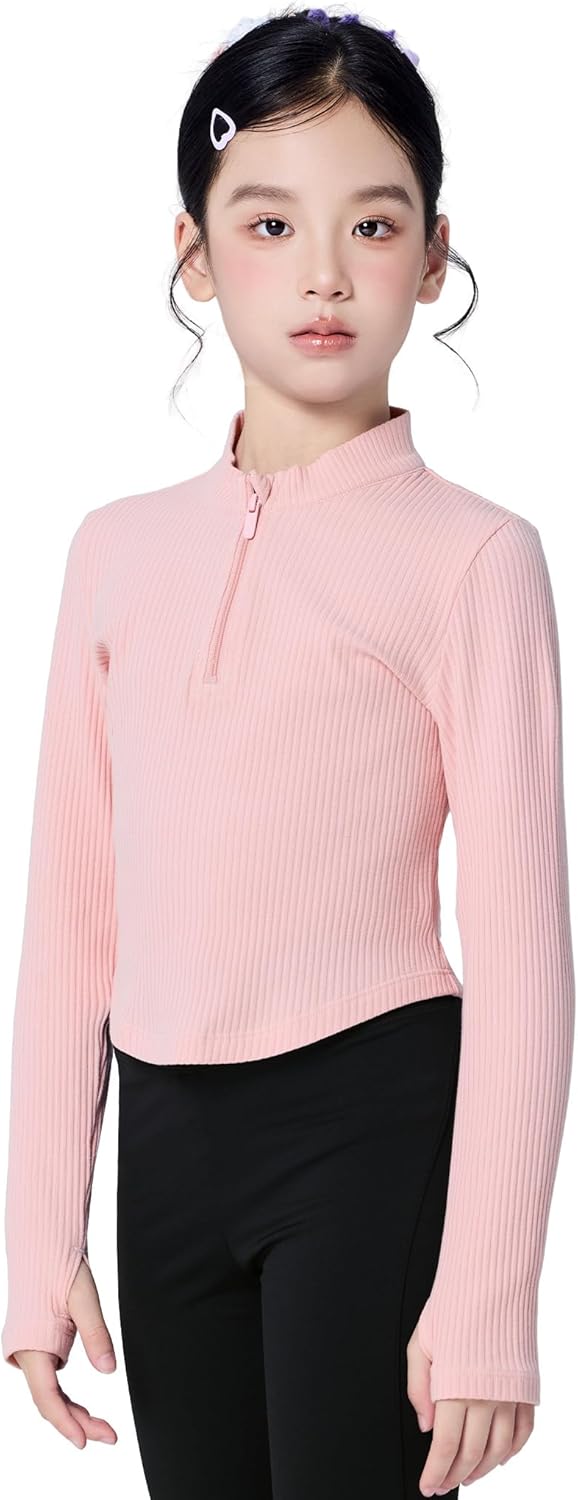Daydance Girl's Ballet Sweater, Girls High Neck Pullover Dance Sweater with Thumb Hold Design