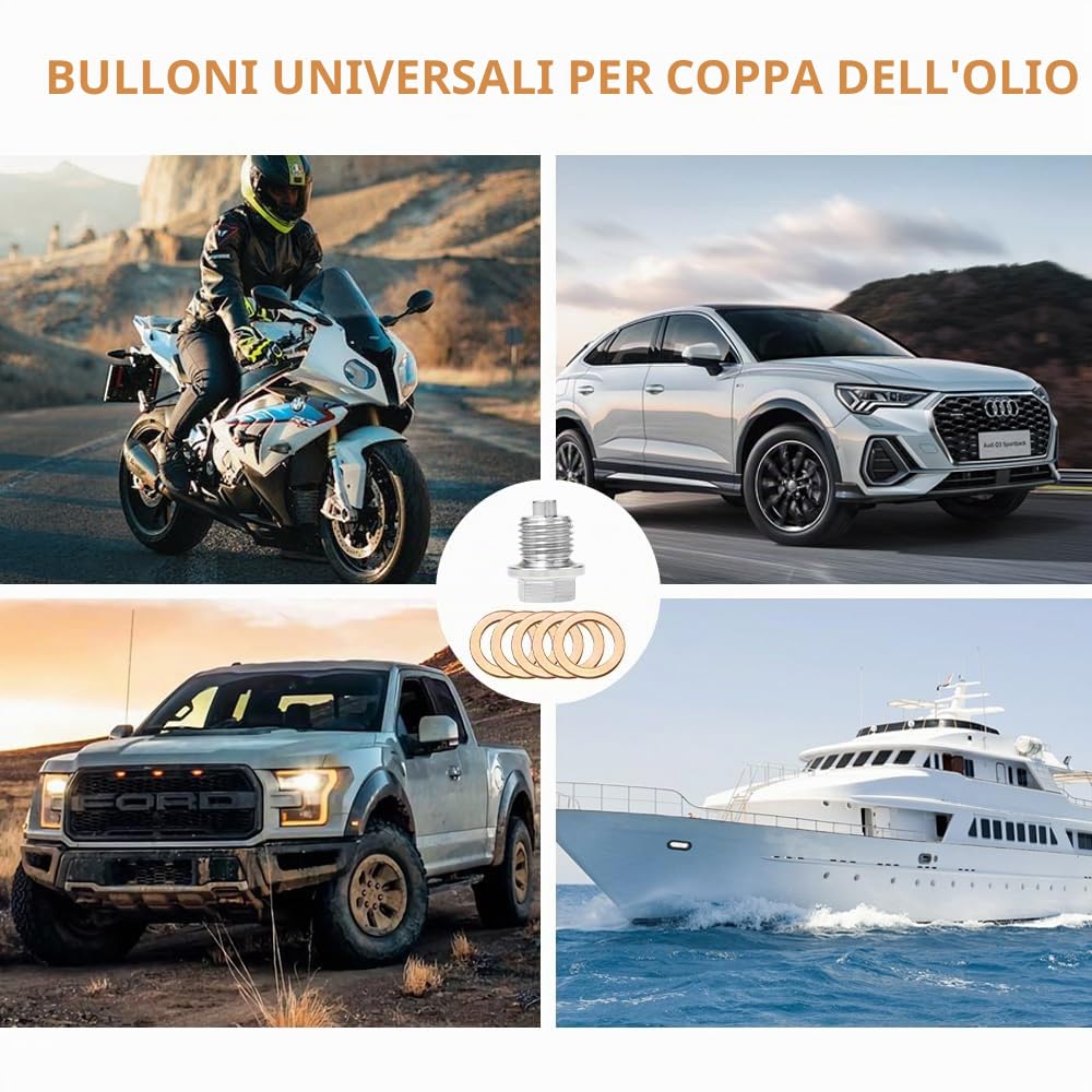 3 Pezzi Tappo di Scarico Olio M14x1,5 in Acciaio Inossidabile con 15 Guarnizioni in Rame, per Auto, Moto e Veicoli a Motore, Compatibile con la Maggior Parte dei Modelli