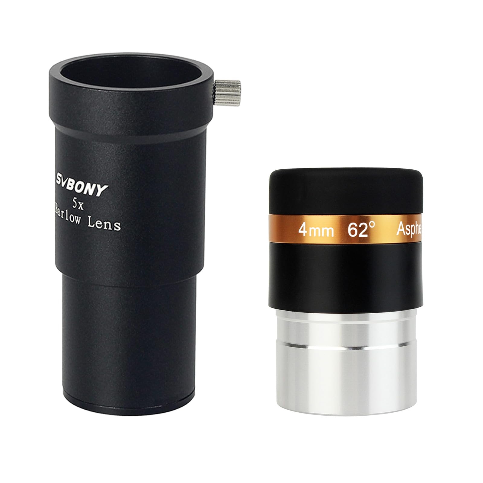 Svbony Barlowlinse 5X mit Okular Teleskop 4mm, Aluminiumlegierung Barlow und 62 Grad Weitwinkel Okular,1,25 Zoll Full Multi Coated Teleskop Zubehör für Planetenbeobachtung
