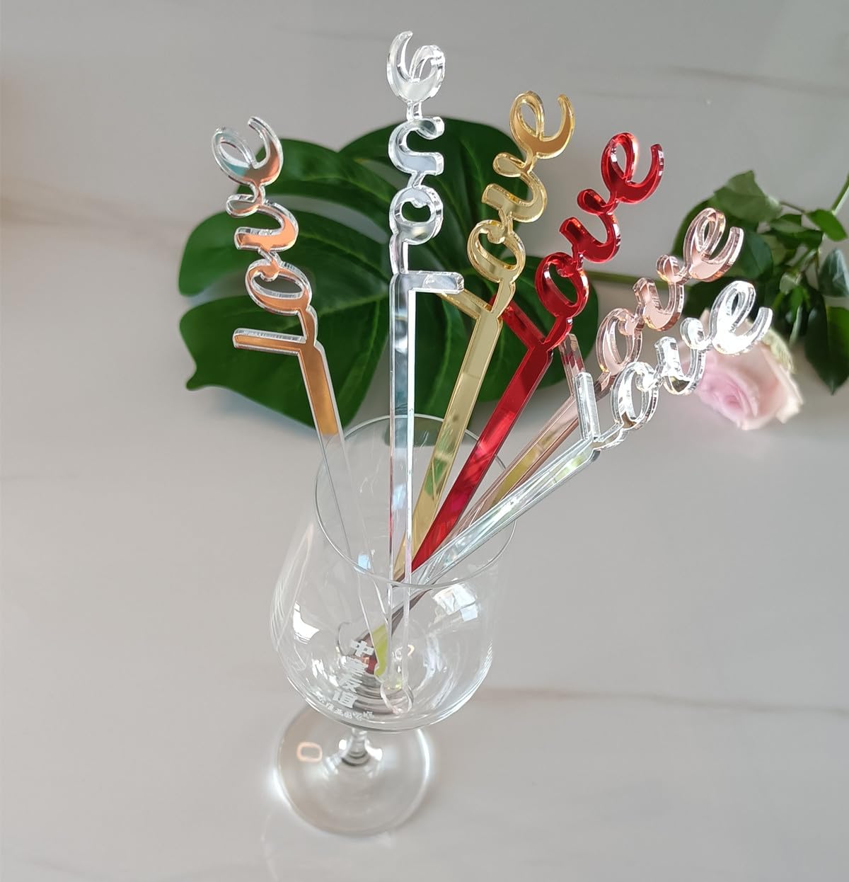 Gold Acrylic Mirror Love Drink Stir Sticks,Valentine Drink Stirrer,Engagement Bridal Shower Bachelorette Drinks Stir Stick