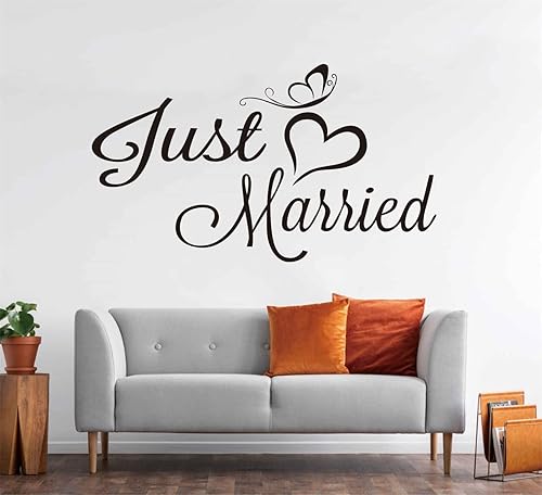 Miniatura 2 de Just Married - Adhesivos de vinilo para decoración de boda, impermeable, para luna de miel, decoración extraíble para ventana, ZA107 (negro)