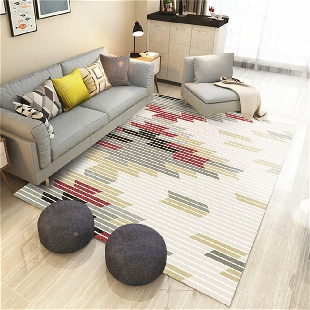 Tapis de chambre doux 160x210cm à sticker géométrique rouge moderne