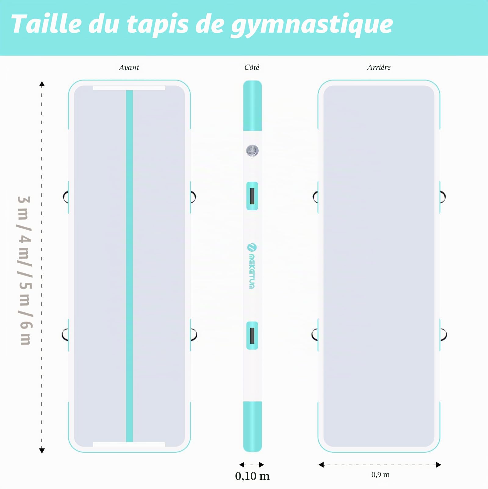Air Track Tapis de Gymnastique Rythmique Gonflable 2m 3m 4m 5m Epais 10/20cm pour la maison, l'entraînement, le tumbling, le yoga, l'extérieur, le fitness