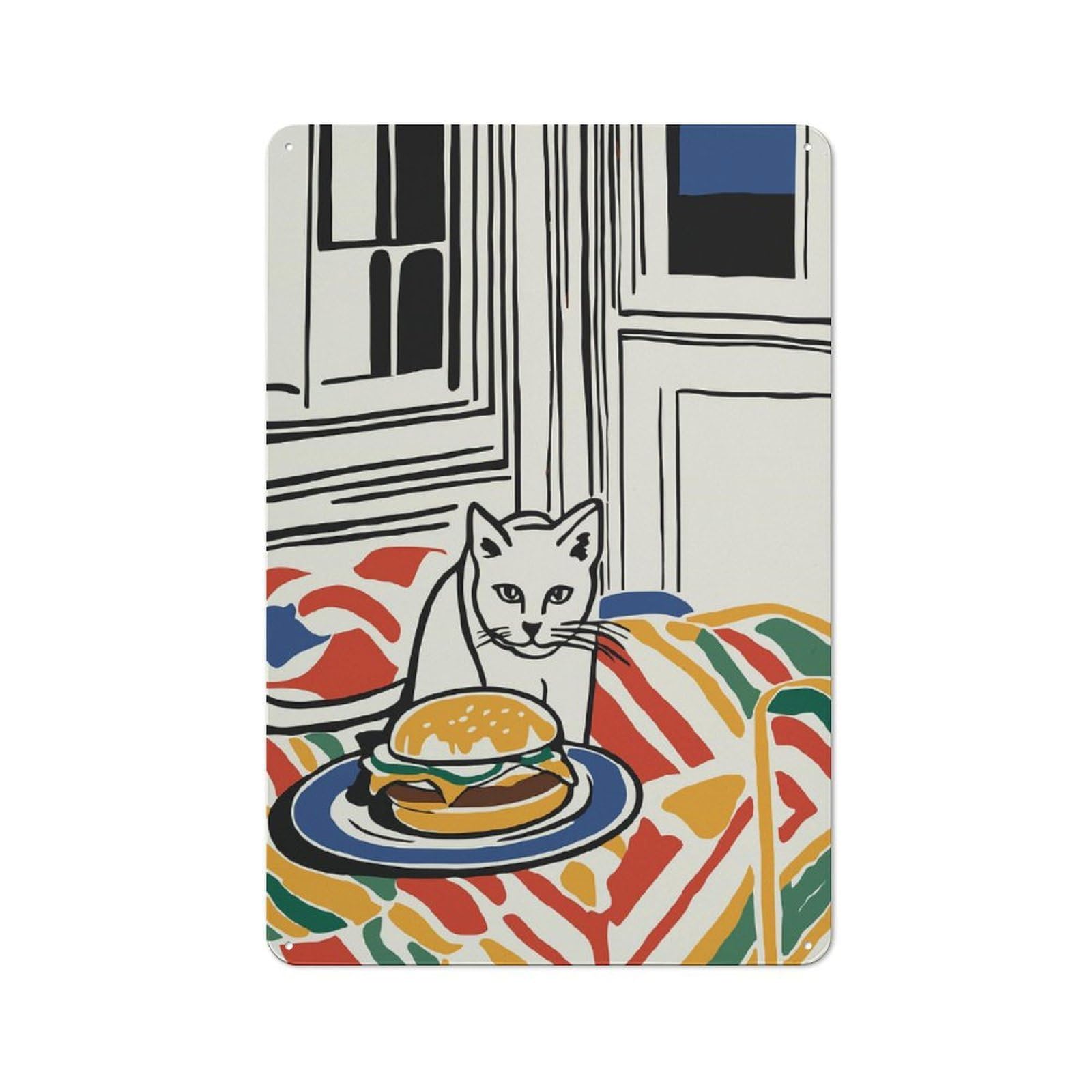 Junmoney Style-21 Tin Wall Plaque 30X20cm With Funny Cat Glutton For Studio Or Craft Room, Suited To Studio Decor Lovers