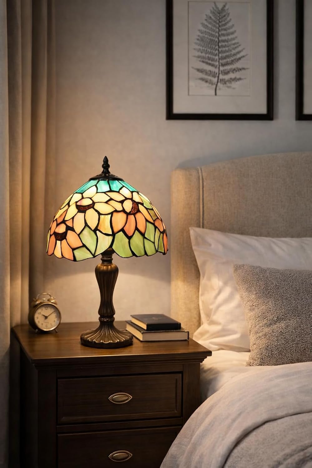 Tiffany Style Stained Glass Table Lamp, Multicolor Glass Shade, Bronze Base (Free Bulb) (Design-4)-image-18