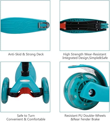 Miniatura 5 de ChromeWheels Patinetes para niños, scooter plegable de lujo, 4 alturas ajustables, 132 libras, límite de peso de 3 ruedas, ruedas de luz LED