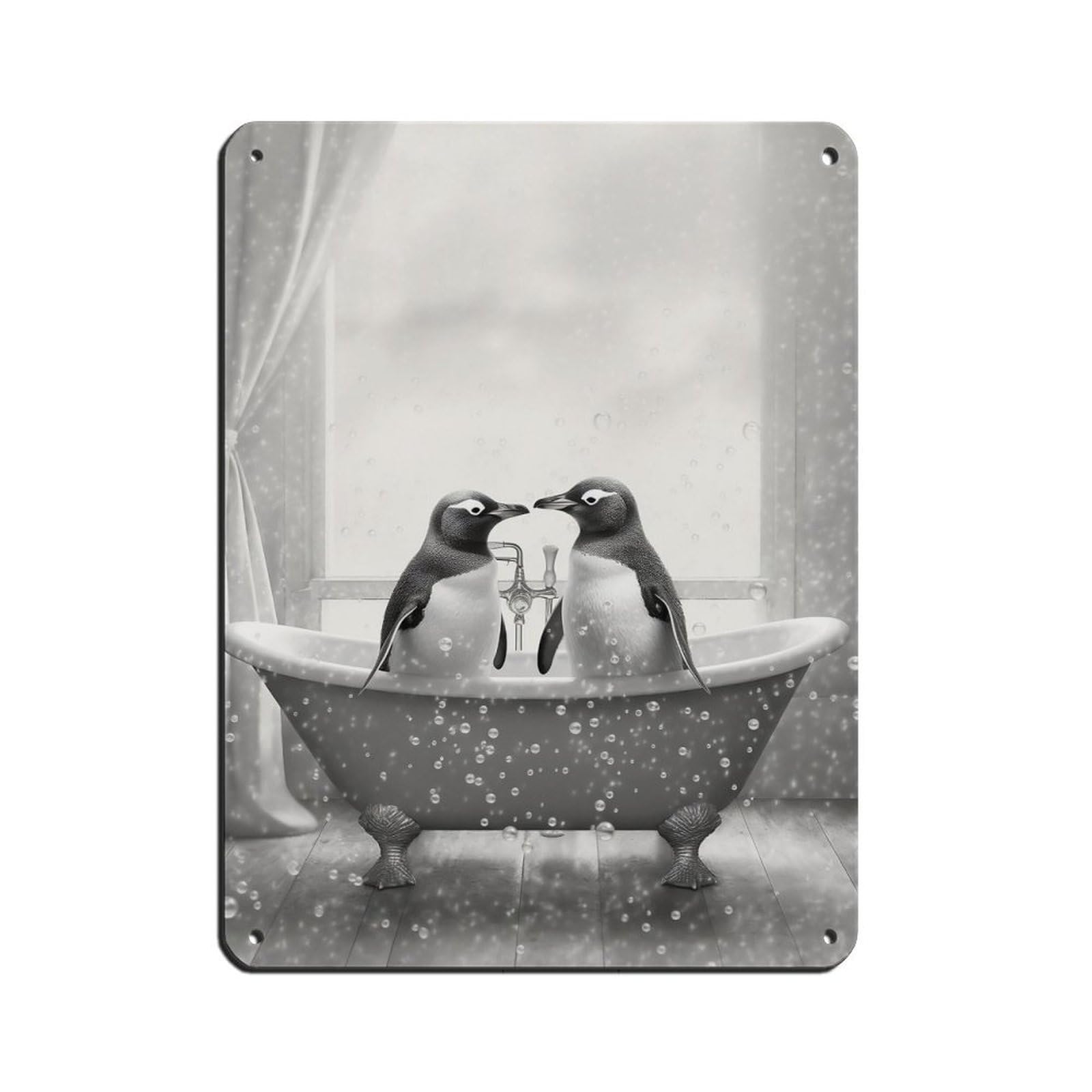 Adorable Penguins in Tub Poster Retro Poster Metal Tin Sign Chic Art Retro Iron Painting Bar People Cave Cafe Family Garage Poster Wall Decoration 12x16inch(30x40cm)