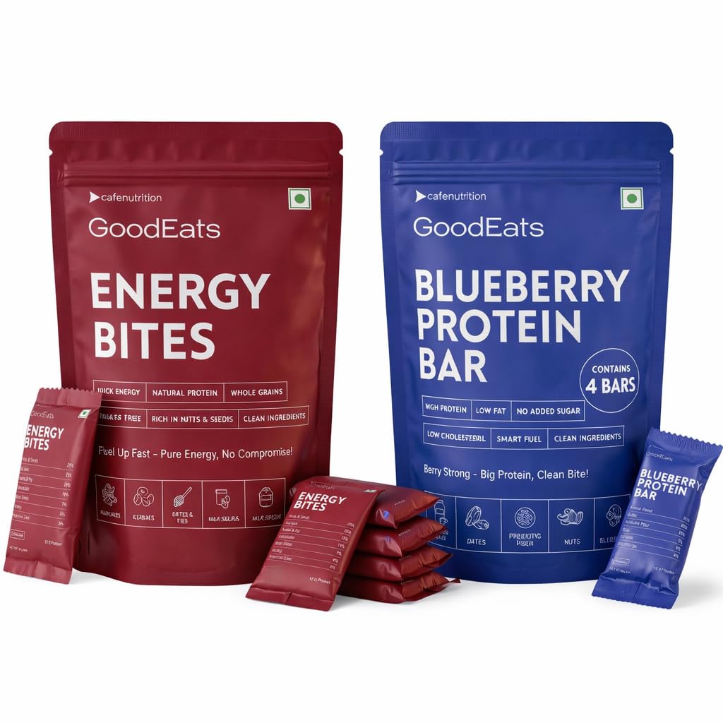 GOODEATS PRE & POST WORKOUT COMBO: Energy Bites + Blueberry Protein Bars | Natural Dry Fruit & Low Fat Protein Snack Bars | Low Added Sugar | Clean Nutrition Energy Snack | 40g x 6 & 65g x 4 Pack-image-29