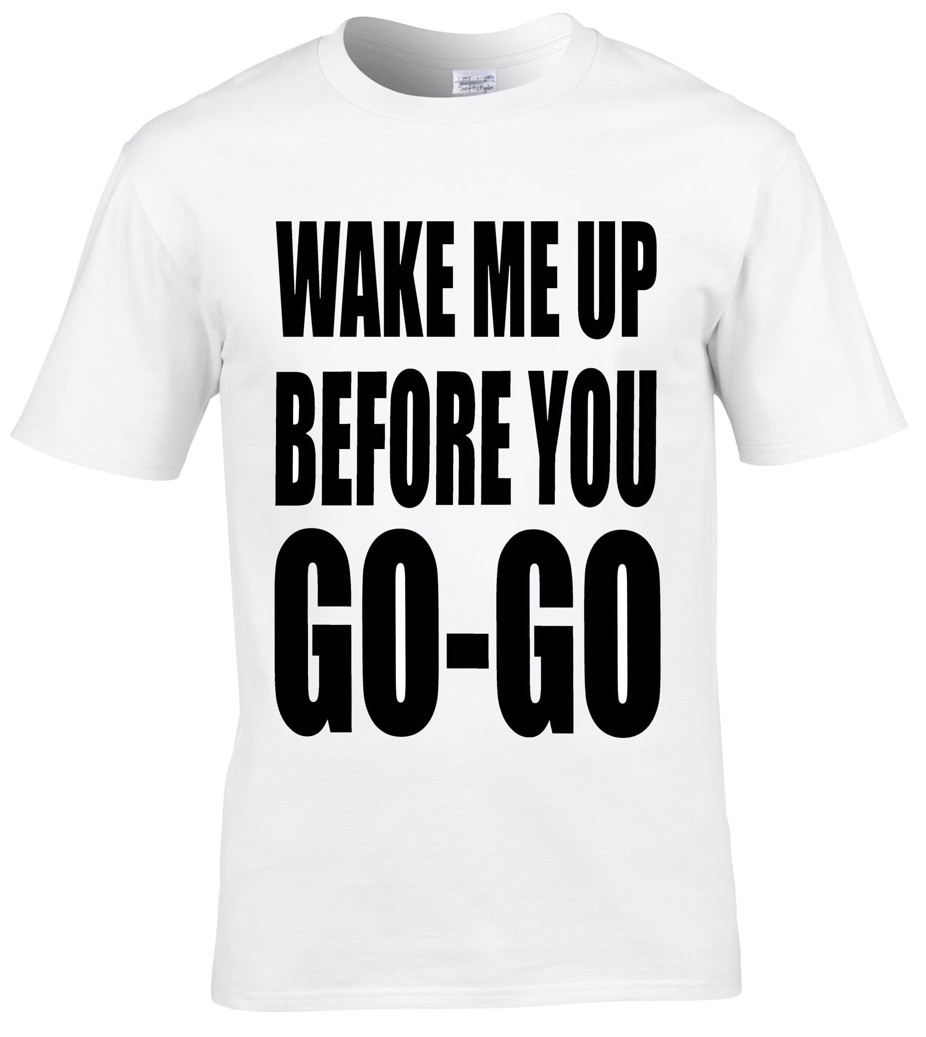 HandmadeWAKE ME UP BEFORE YOU GO GO t shirt 80's theme party fancy dress ALL SIZES UNISEX T SHIRT TEE TOP ((ADULT, XL 46-48 chest), WHITE T-SHIRT)