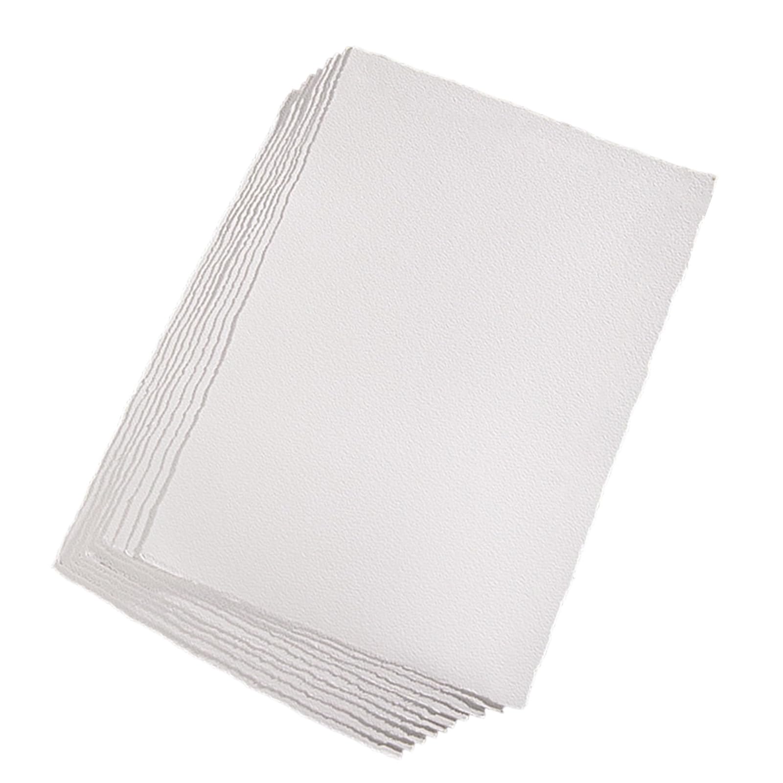 Hsioluted White 10 Sheets Bright 300G Cotton Art Paper With Deckle Edges For Craft Design & Student Sketching Practice Thick Cotton Pulp Art Paper