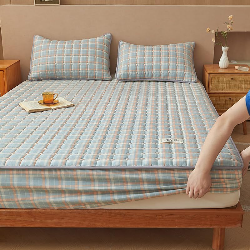 Mattress Protector, Quilted Mattress Protector Soft Breathable and Noiseless Mattress Pad Cover with 11 in Deep Pockets for Home, Bedroom (Grey-Blue,Twin 36