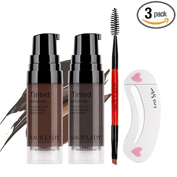 2 Colors Long Lasting Eyebrow Gel Set with Eyebrow Brushes for Waterproof Eyebrow Make Up, Eyebrow Tint Corrector Kit, Intense Brow Color Wax Cream, 2 * 6ml/0.20Fl Oz