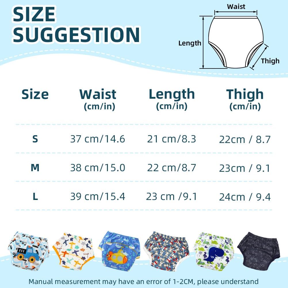 Potty Training Underwear for Boys Girls 6 Packs, Cotton Mesh Absorbent Toilet Training Pants, Toddler Reusable Washable Leakproof Pee Pants, Baby Cute Soft Thick Panties, Kid Trainer Nappies