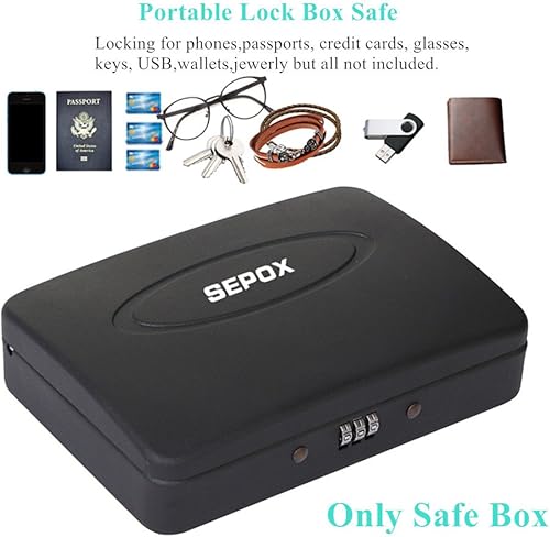 Miniatura 7 de SEPOX Caja fuerte portable, de acero, con candado incorporado, para exteriores, para armas de mano, objetos pequeños, con candado con combinación