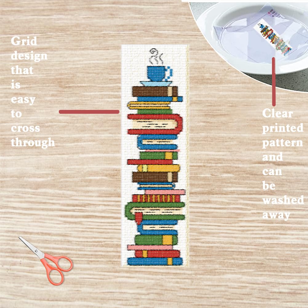 FREEBLOSS 6 Sets Cartoon Cat Cross Stitch Bookmark Kits For Beginners 22 * 8cm Cross Stitch Kit With Instructions Full Kit Of Cross Stitch Handmade Bookmark