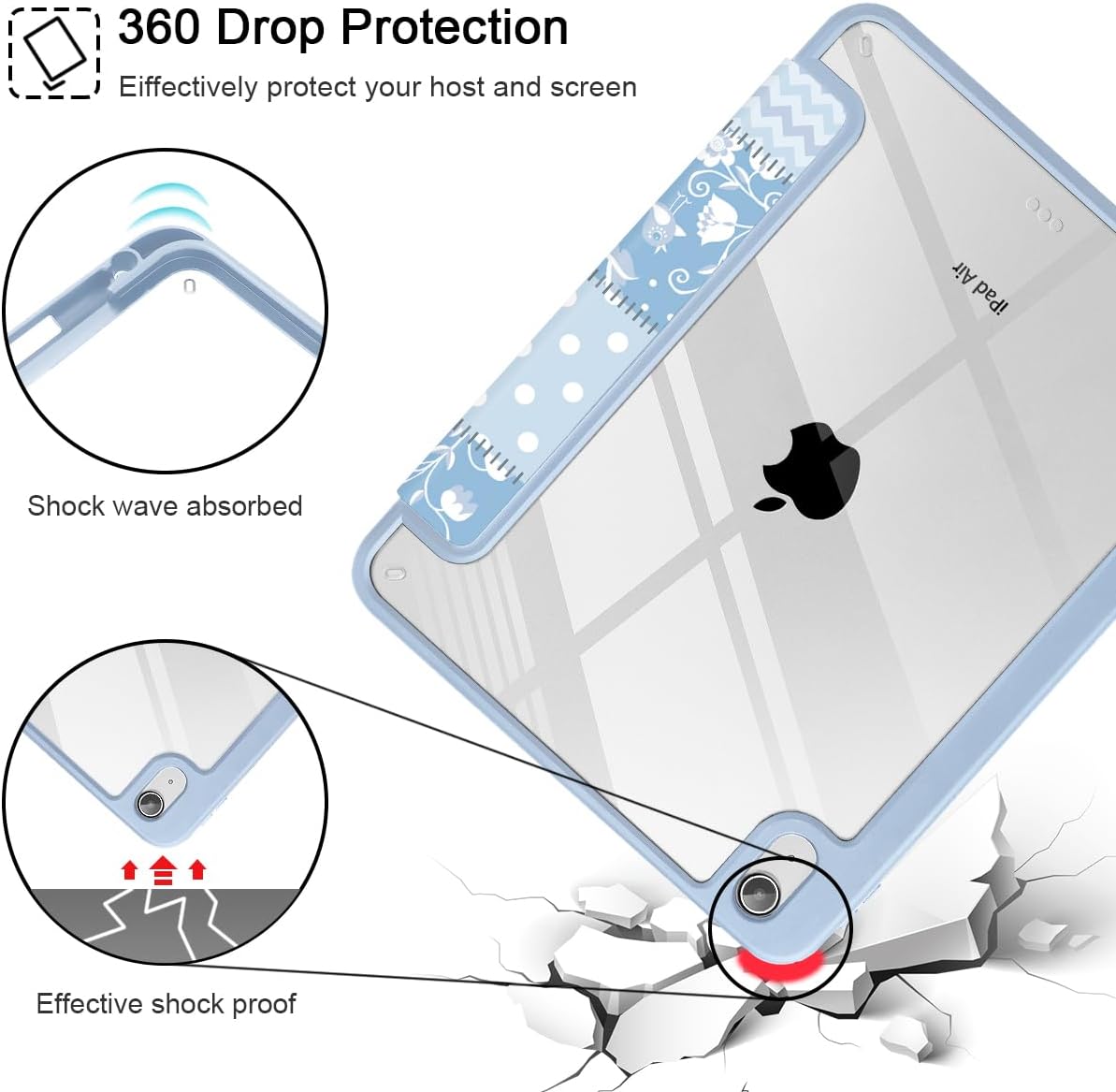 Tuiklol Case for iPad Air 11 Inch M4 2026/Air 11 Inch M3 2025/Air 11 Inch M2 2024 / iPad Air 10.9 Inch 2022 2020, Buit in Pencil Holder with Shockproof Cover Clear Transparent Back, Patchwork Floral