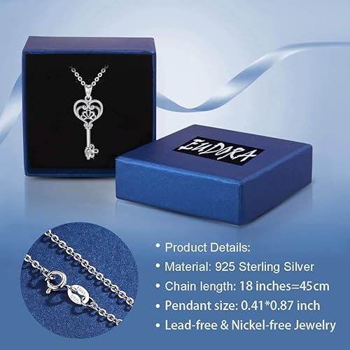 Miniatura 6 de EUDORA Collar de plata de ley con colgante de llave de felicidad de VA Bless de 180in regalo para mujeres esposa madre hija cadena de 180in