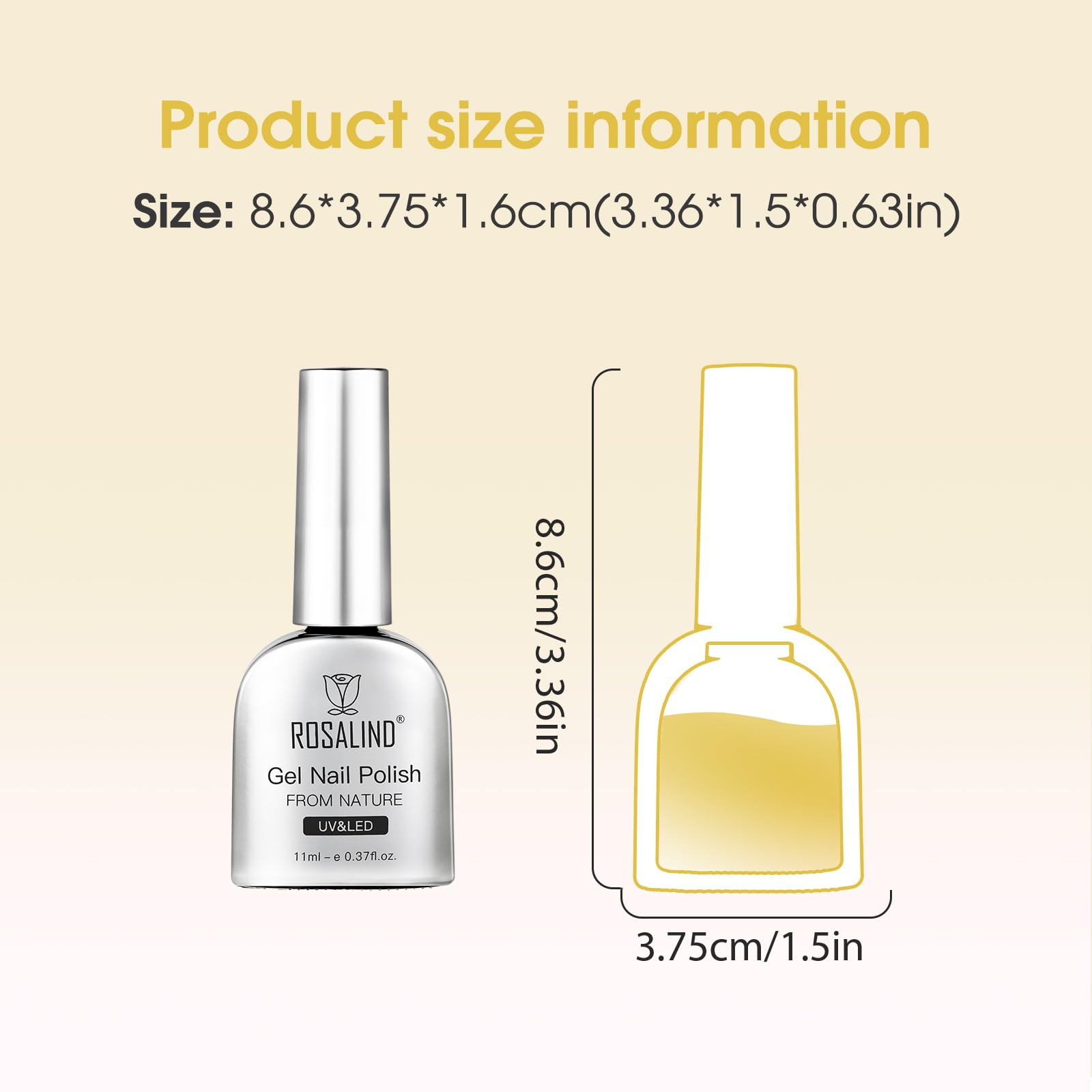 ROSALIND Semi-Permanent Nail Polish, 12 ml Yellow Semi-Permanent Nail Polish, UV/LED Soak Off Spring Summer Nail Polish for DIY Manicure — view 9
