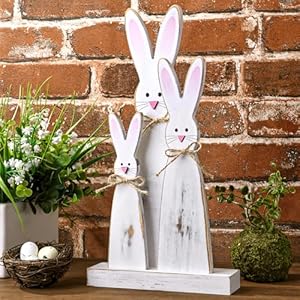 Easter Decorations 3pcs Rustic Easter Bunny Table Signs with Pink Noses and Ears Happy Hippity Hop Wooden Signs Easter Decor Farmhouse Tiered Tray Decor Easter Decor for The Home Office
