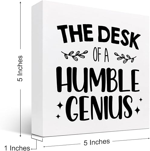 Miniatura 2 de Divertido letrero de madera con texto en inglés The Desk of a Humble Genius, decoración de caja de madera para decoración de estante de escritorio