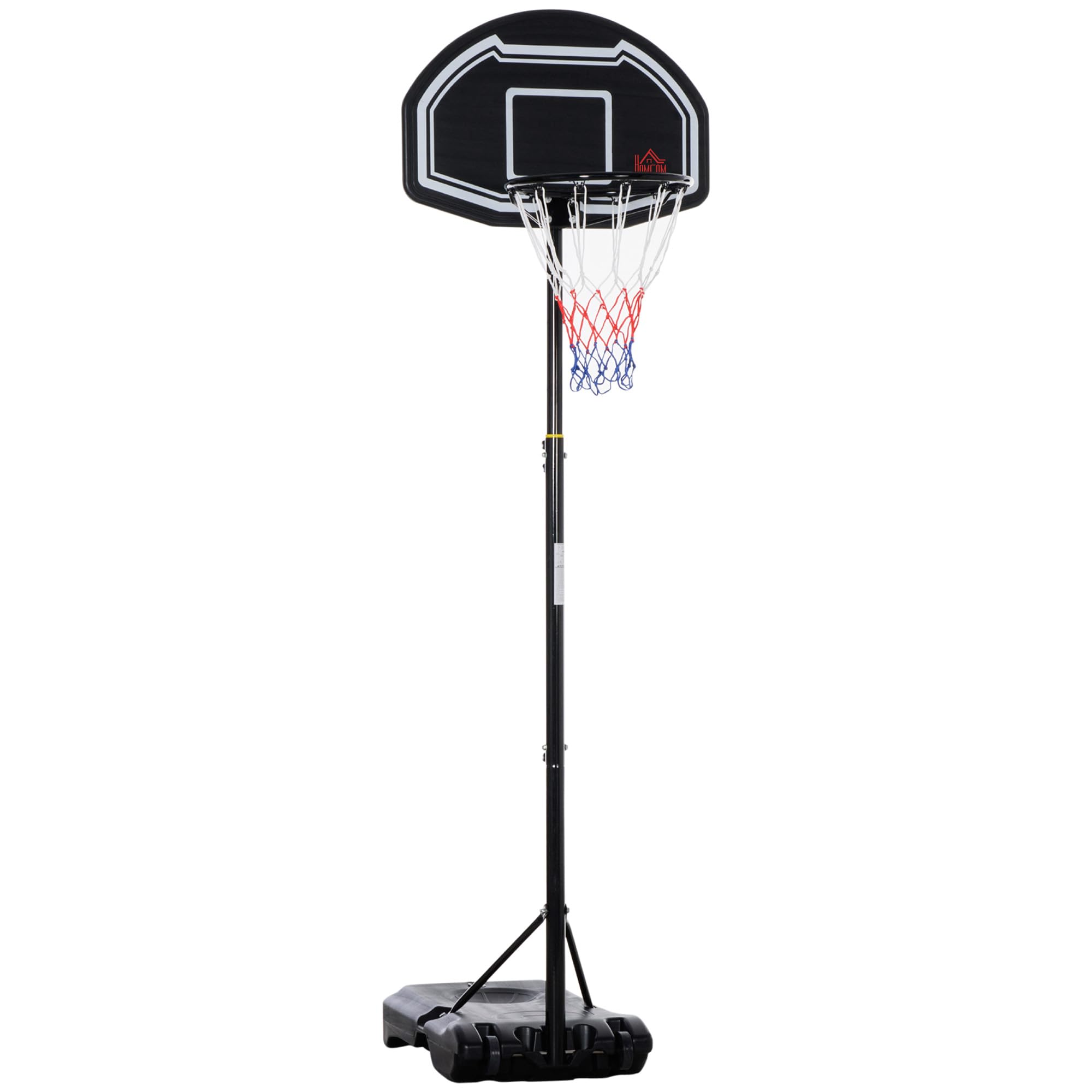 HOMCOM Panier de basket extérieur hauteur réglable 197,5-254 cm panier de basket sur pied à roulettes avec base stable remplissable d'eau ou de sable pour juniors et adultes, noir