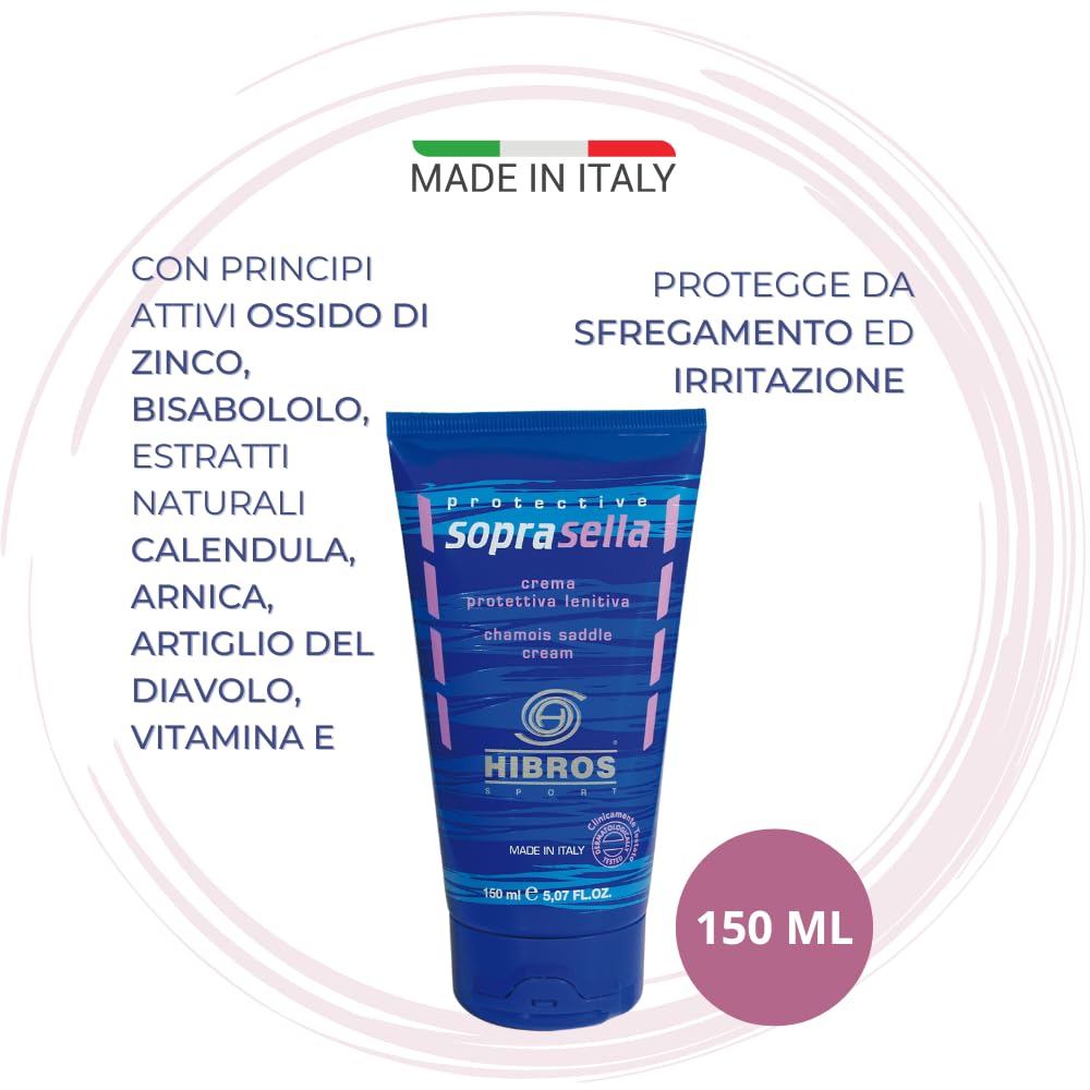 Hibros Crema Soprasella Lenitiva Idratante Protettiva Anti Sfregamento - Fondello Ciclismo Sottosella - Bici Corsa Sport Uso Sportivo Running 150 ml