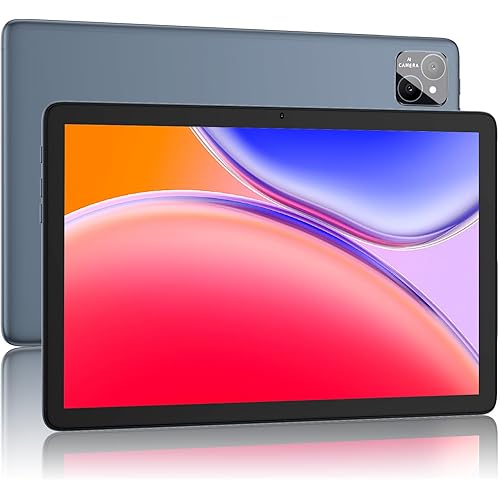 PRITOM TAB12 10 Inch Phone Tablet Android 14, 5Ghz WiFi, Octa-Core Tablet with Leather Case, 128GB, 4G Network Tablet with SIM Card Slot, 8000mAh, HD, BT, Double Box Speakers, Gray