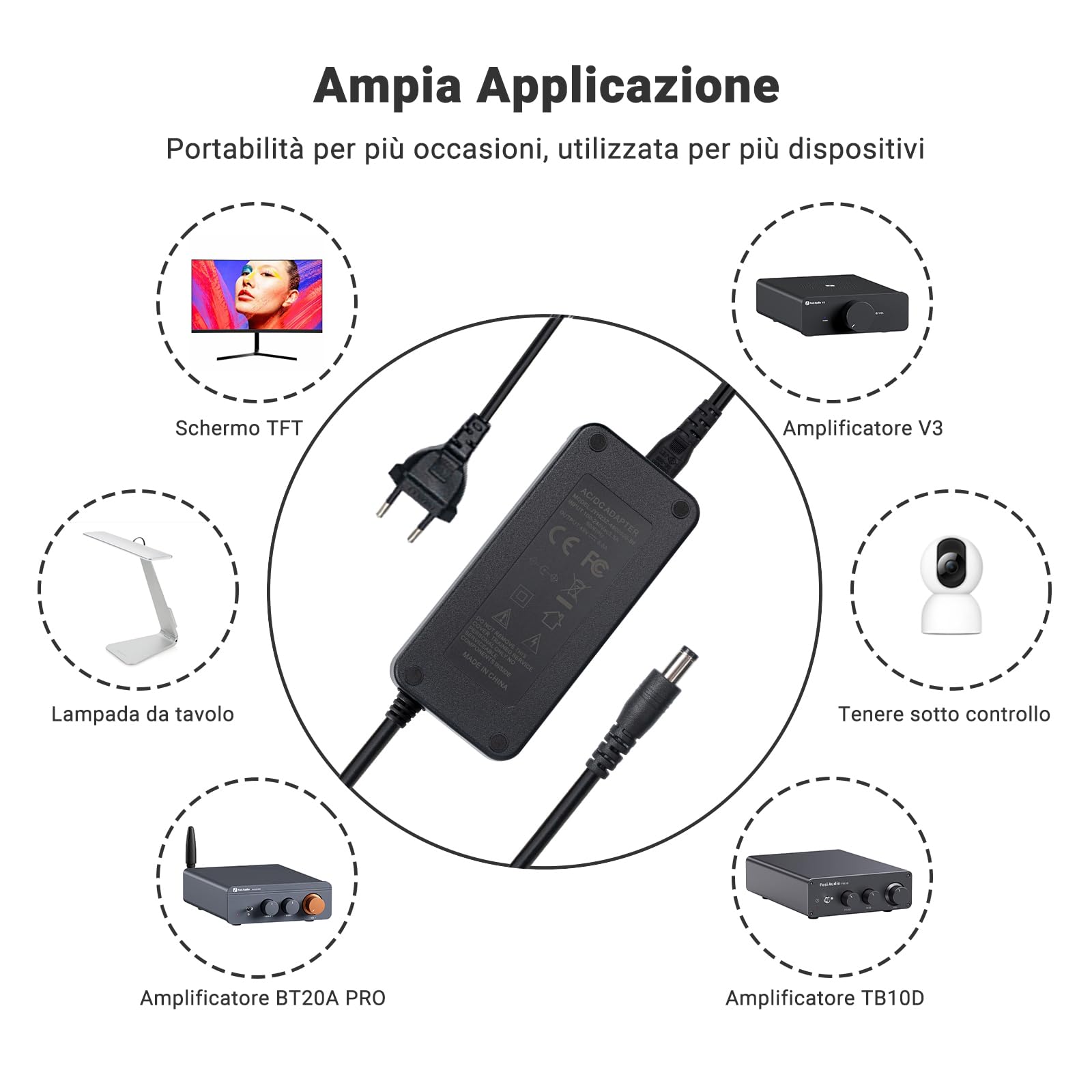 Fosi Audio 48V 5A Alimentatore Alimentatore per Home Audio Ricevitore Stereo Bluetooth Amplificatore Mini Hi-Fi Classe D Amplificatore Integrato