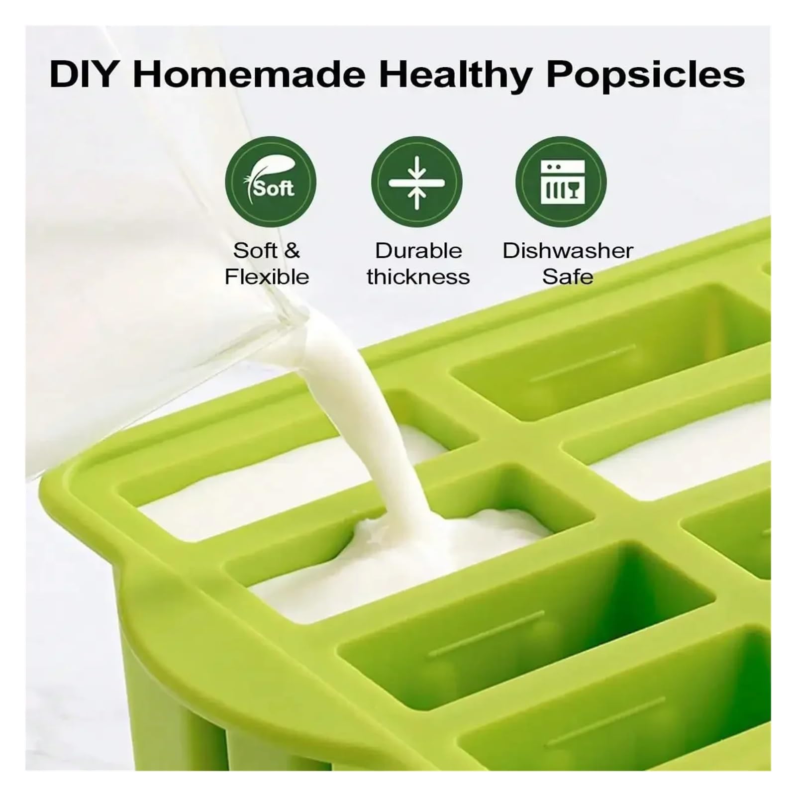 Moldes Helados Herramientas for helados de verano con palitos madera, moldes silicona for paletas, accesorios cocina, refrigerios for saciar la sed(Green A)