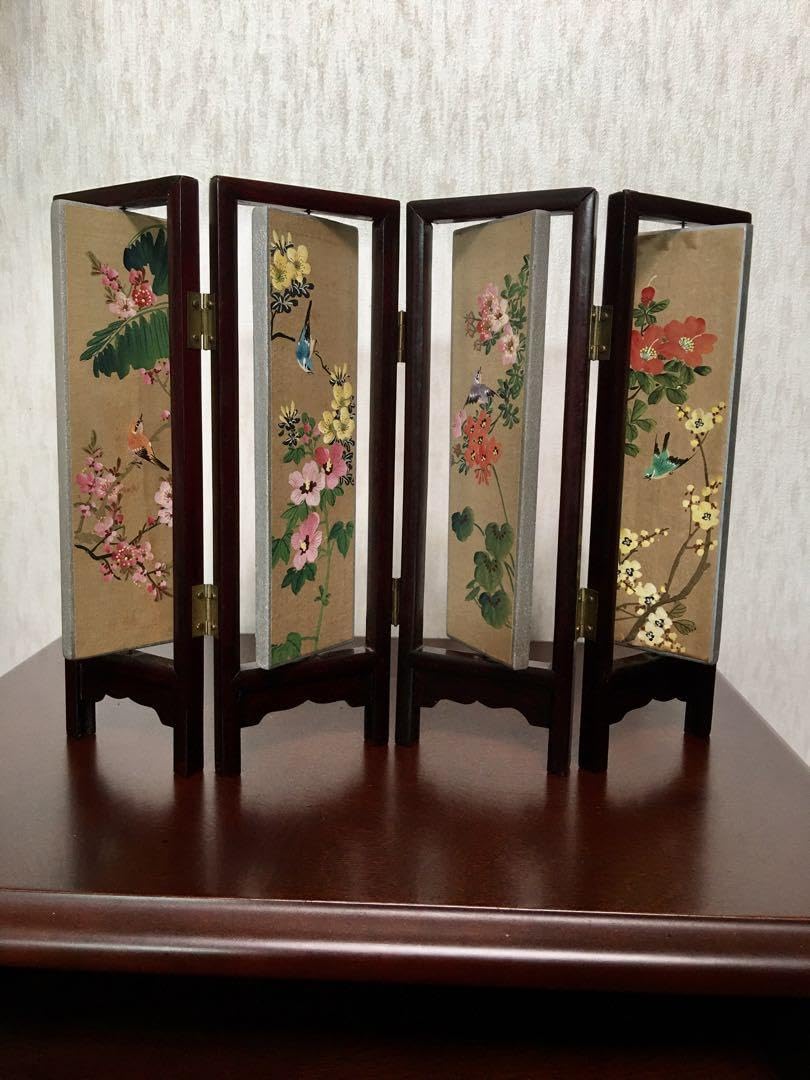 ★中国美術工芸品　回転式　ミニ屏風　両面飾り　花画　　美人画 Amazon.co.jp: 中国美術工芸品 回転式 ミニ屏風 両面飾り 花画