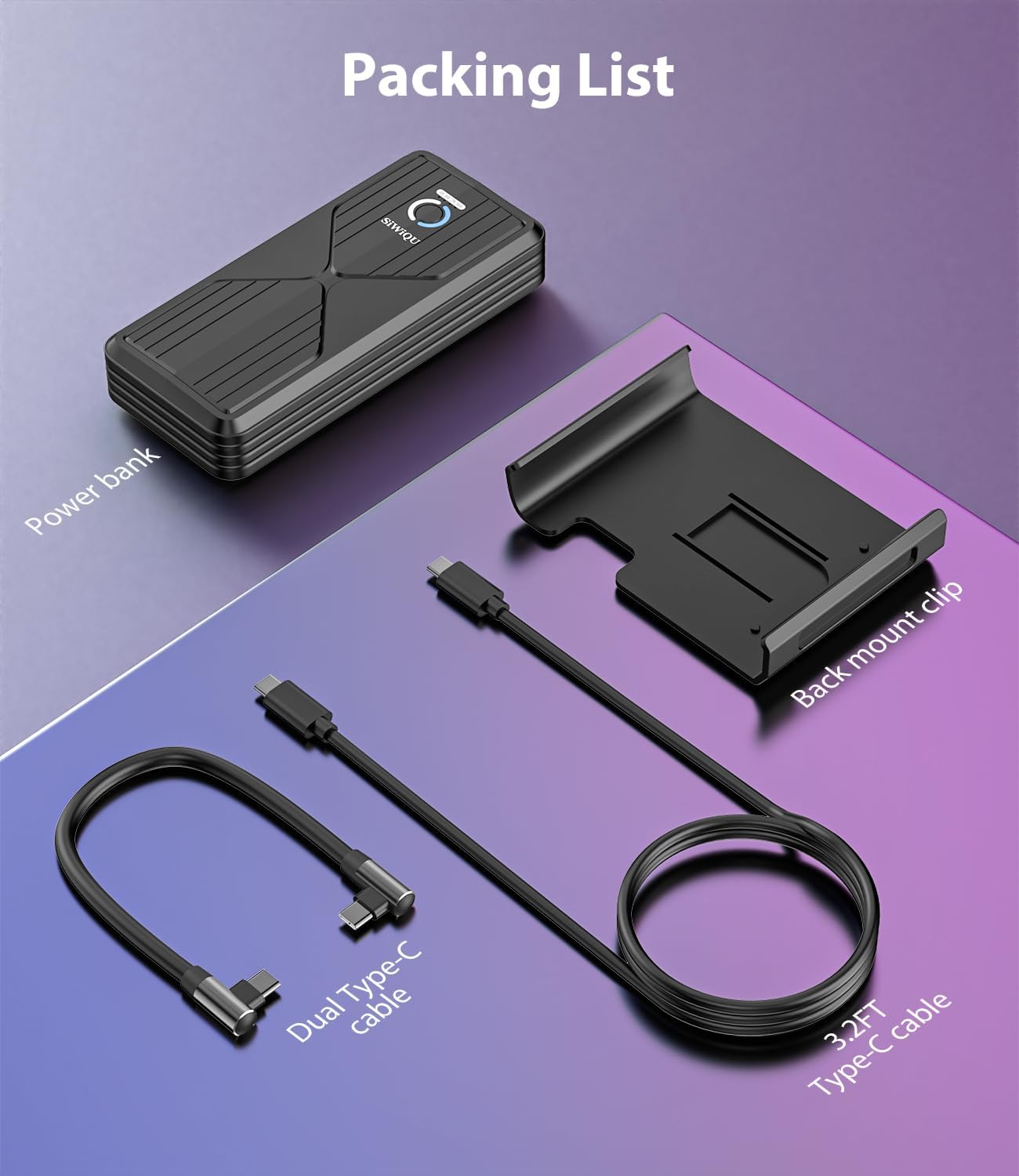 SIWIQU 20000mAh Power Bank per Steam Deck, 45W PD 3.0 Esterno Caricatore Portatile, batterie esterne compatibili con Switch/Samsung/iPad/Laptop con staffa posteriore staccabile e doppio cavo USB-C