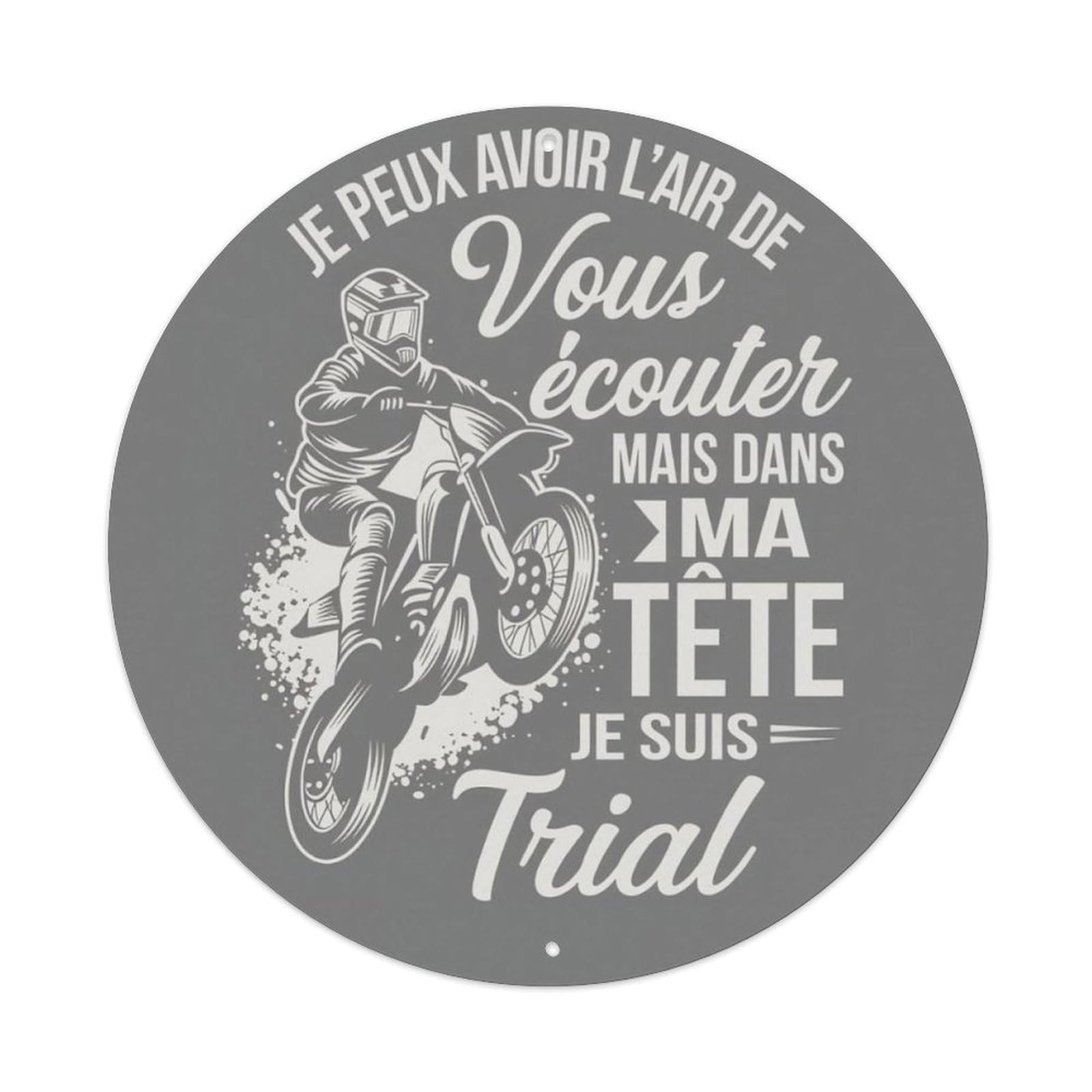 Motocross French Funny Quote Round Decor Sign Vintage Aluminium Metal Sign, Retro Wall Decor for Home, Bar, Garage & Farmhouse 20x20cm